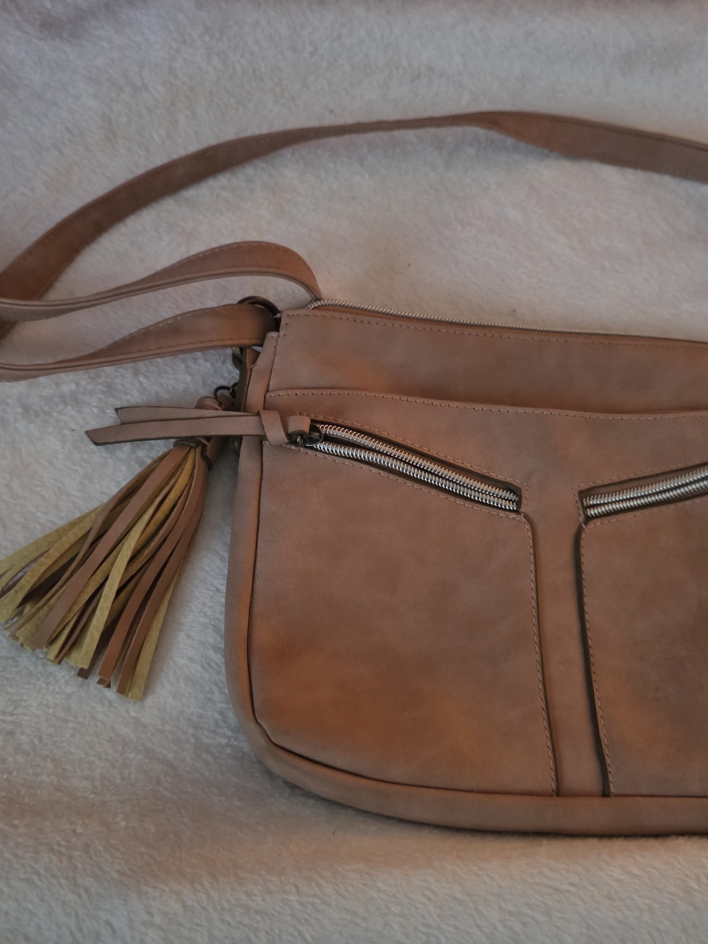 Tan Leather Crossbody Bag with Tassel